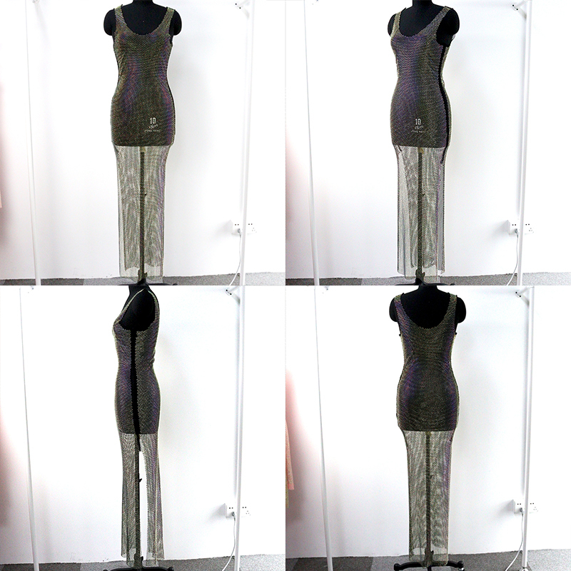 Diamond Mesh Side Split Maxi Tank Dress Custom