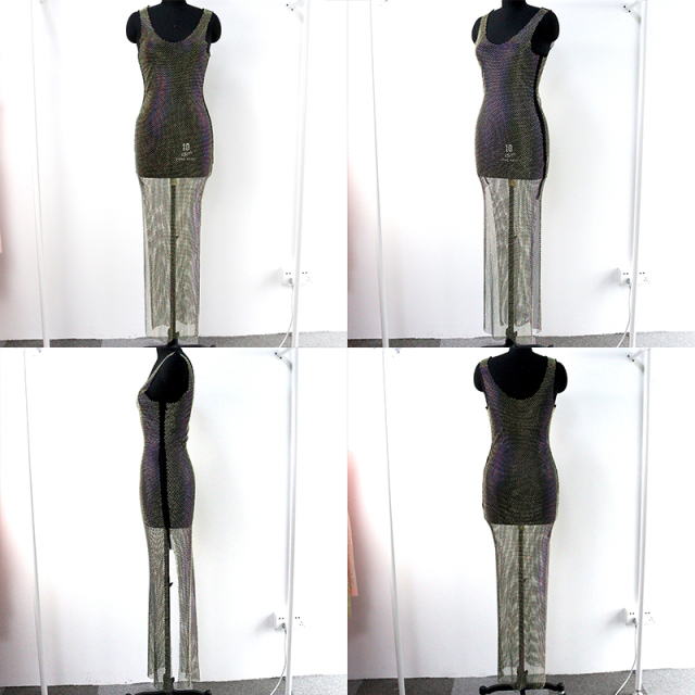 Diamond Mesh Side Split Maxi Tank Dress Custom