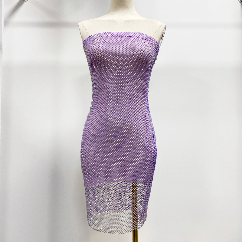 Sheer Rhinestone Net Mini Tube Dress Manufacturer