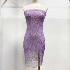 Sheer Rhinestone Net Mini Tube Dress Manufacturer