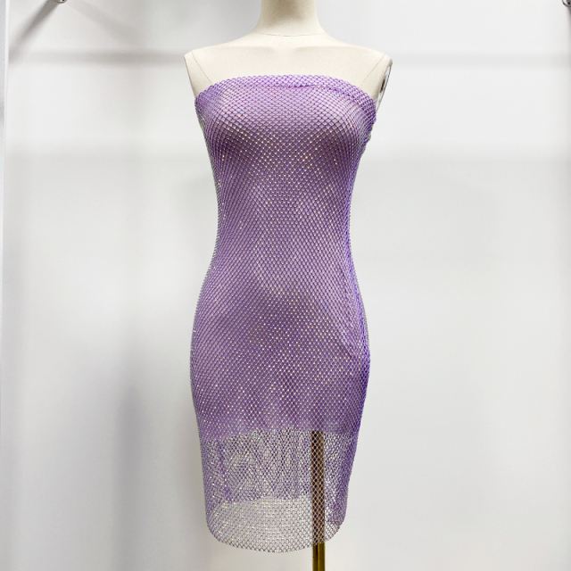 Sheer Rhinestone Net Mini Tube Dress Manufacturer