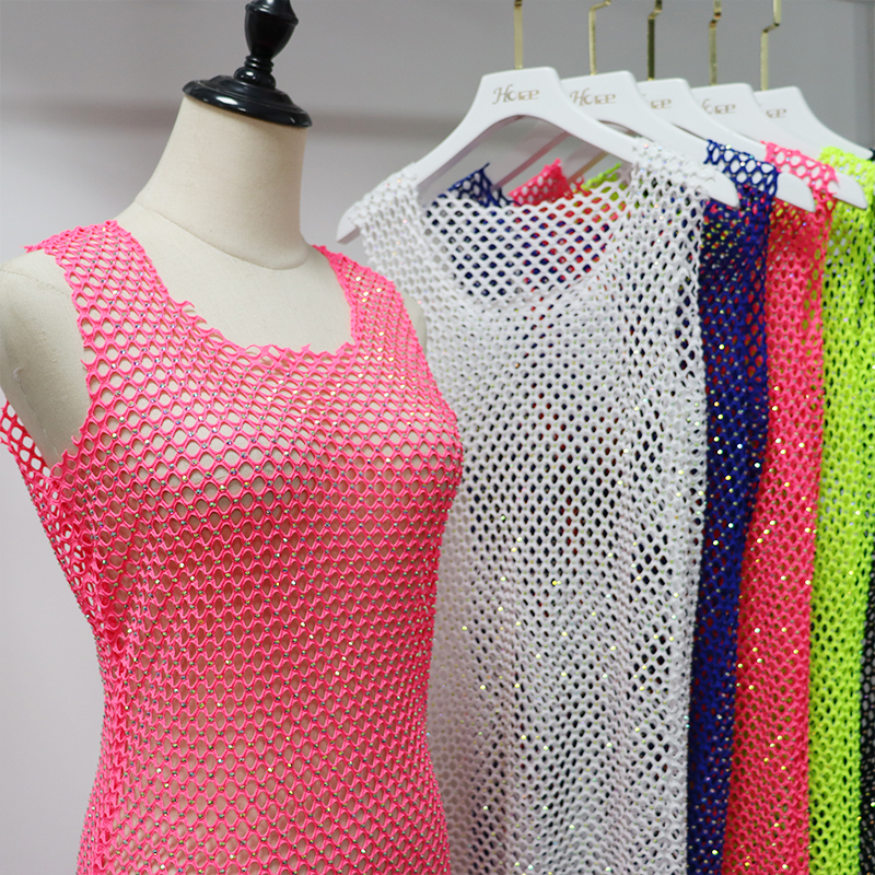 Fluorescent Color Crystal Net Long Tank Dress Factory