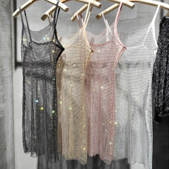 Bling Pink Crystal Mesh Spaghetti Strap Short Dress Exporter
