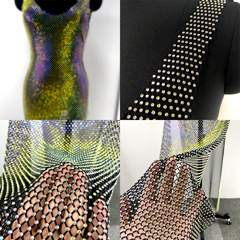 Diamond Mesh Side Split Maxi Tank Dress Custom