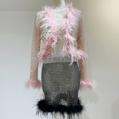 Fluffy Fringe Diamond Net Cover Up Top Custom
