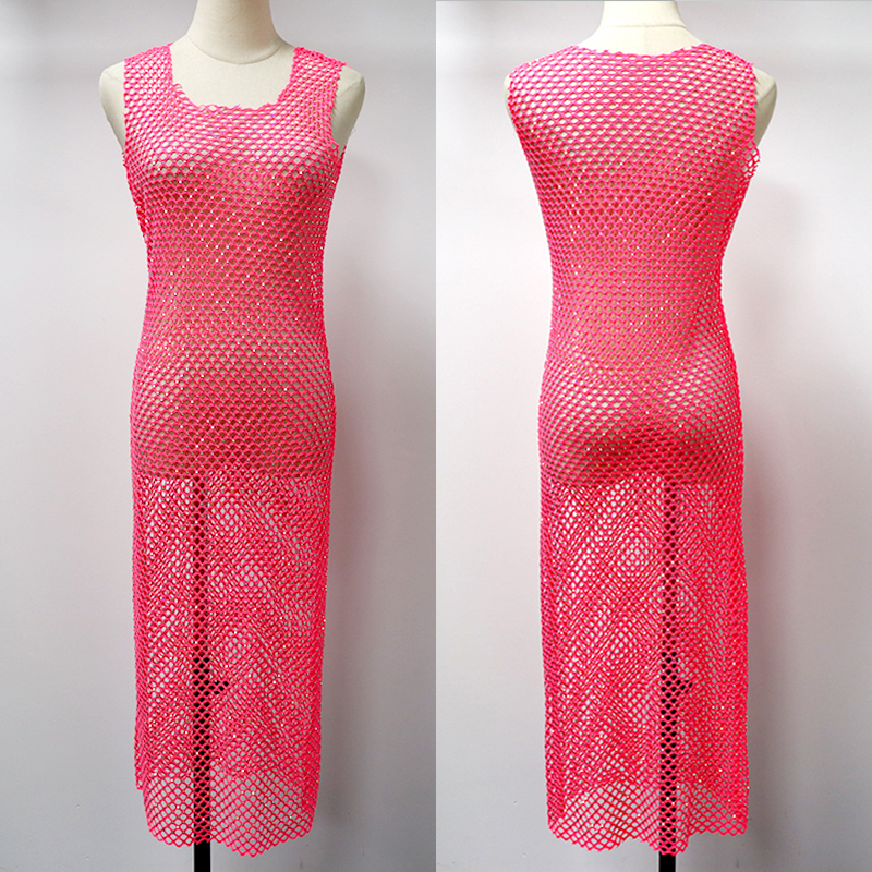 Fluorescent Color Crystal Net Long Tank Dress Factory