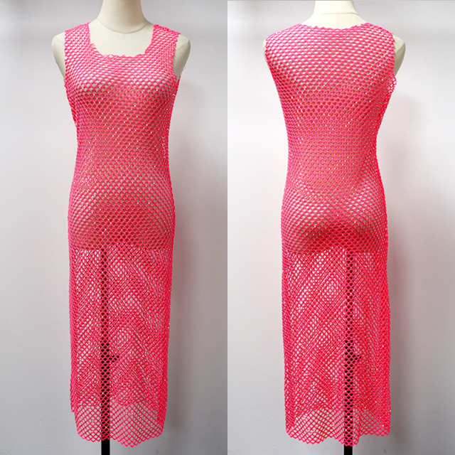 Fluorescent Color Crystal Net Long Tank Dress Factory