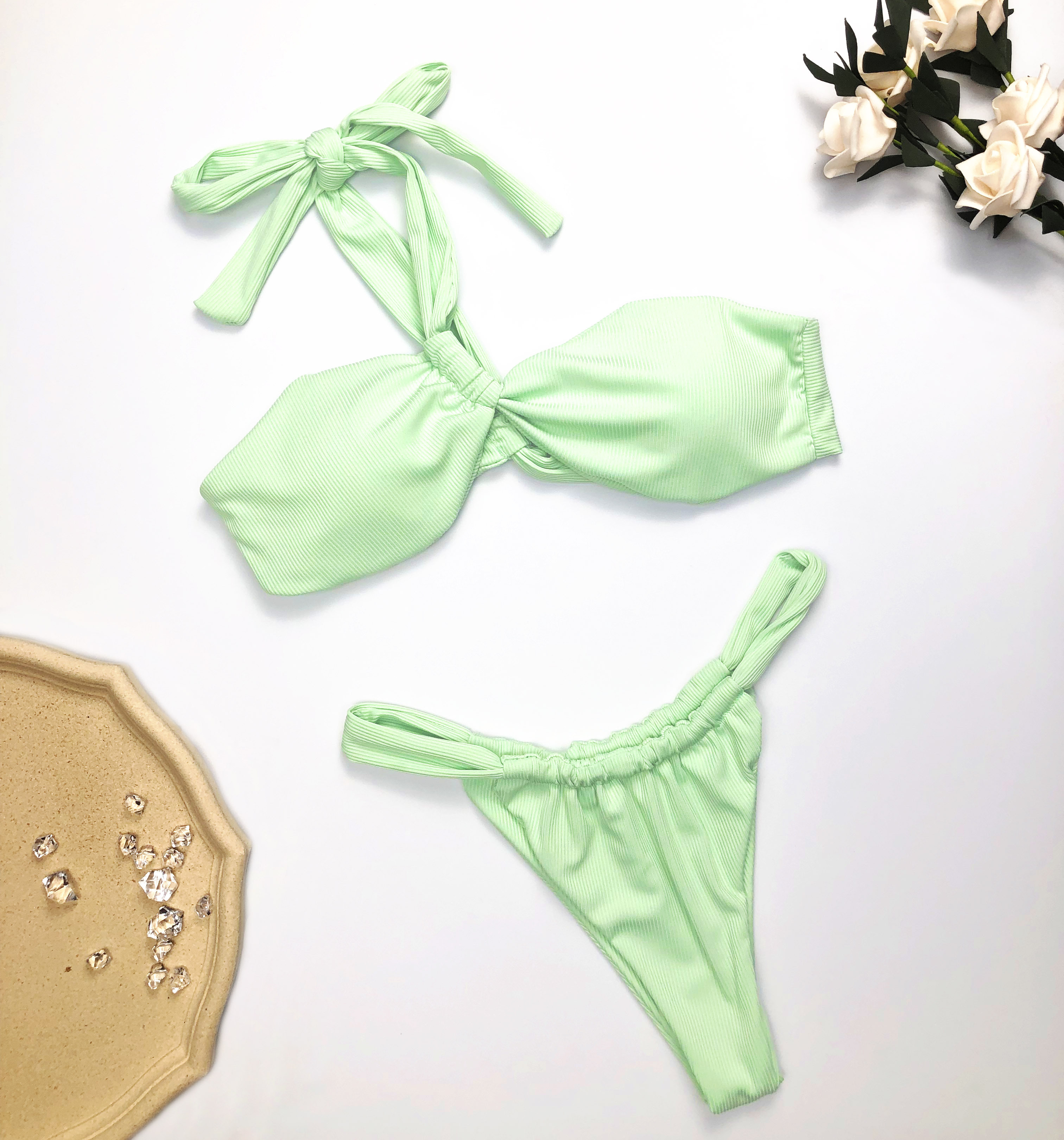 Green Off the Shoulder Swimwear Supplier