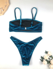 Blue Detachable Shoulder Strap Velvet Bikini Set Exporter