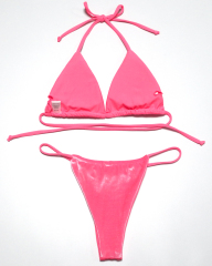 Fluorescent Pink Velvet Micro Bathing Suit Supplier