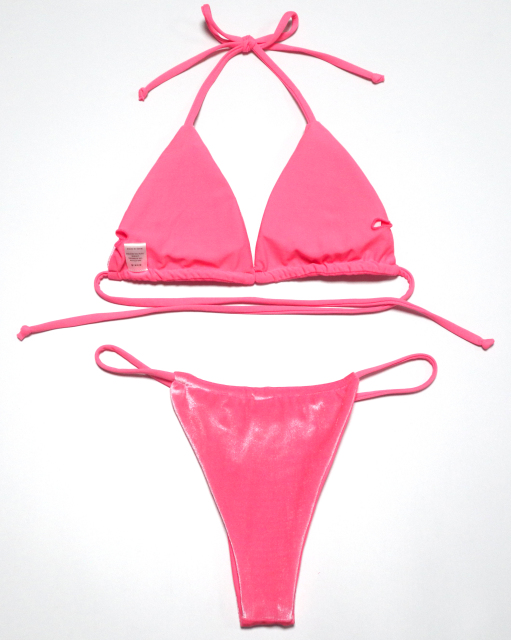Fluorescent Pink Velvet Micro Bathing Suit Supplier
