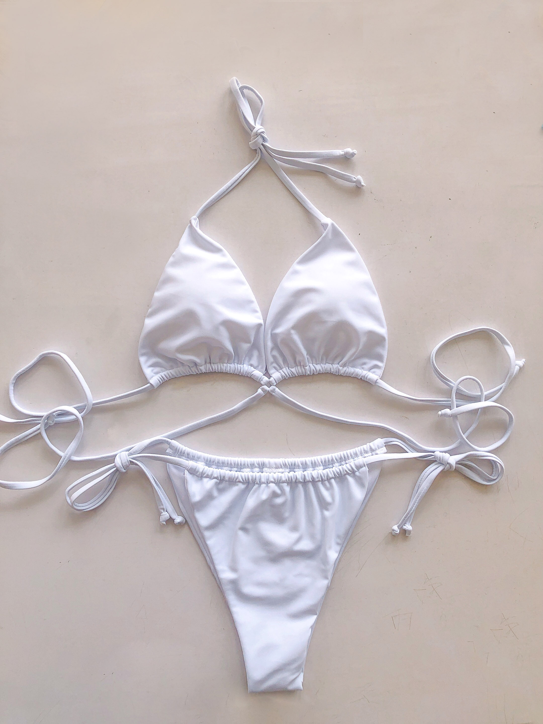 White Lace Up Design Triangle Bikini Supplier