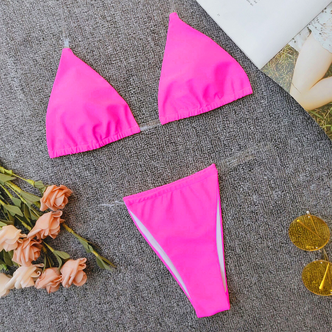 Two Pieces Rose Red Beachwear with See Through Straps Wholesale