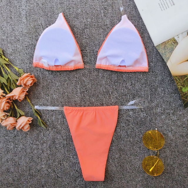 Orange Bathing Suit with Transparent Straps Factory