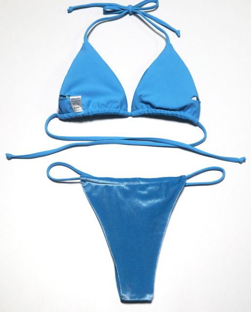 Lake Blue Velvet Micro Swimming Beachwear Wholesale