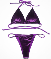 Dark Purple Velvet Super Micro Two Pieces Swimwear Custom