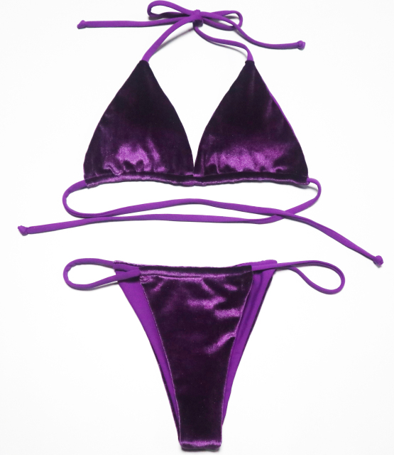 Dark Purple Velvet Super Micro Two Pieces Swimwear Custom