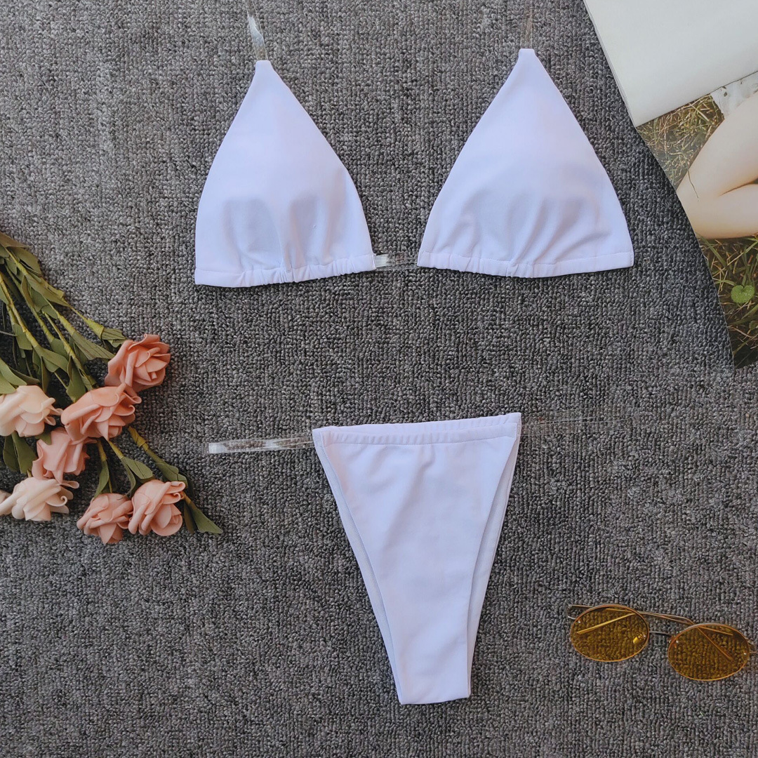 Transparent Straps Design White Two Pieces Bikini Exporter