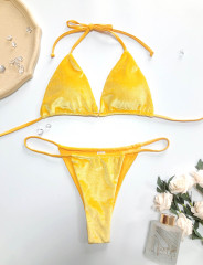 Yellow Velvet Micro String Bikini Set Supplier