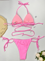 2 Pieces Fluorescent Pink Beach Swimwear Custom