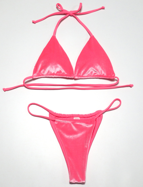 Fluorescent Pink Velvet Micro Bathing Suit Supplier