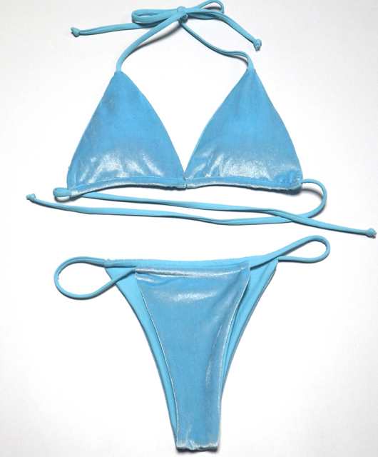 Light Blue Velvet Summer Beach Micro Swimwear Manufacturer