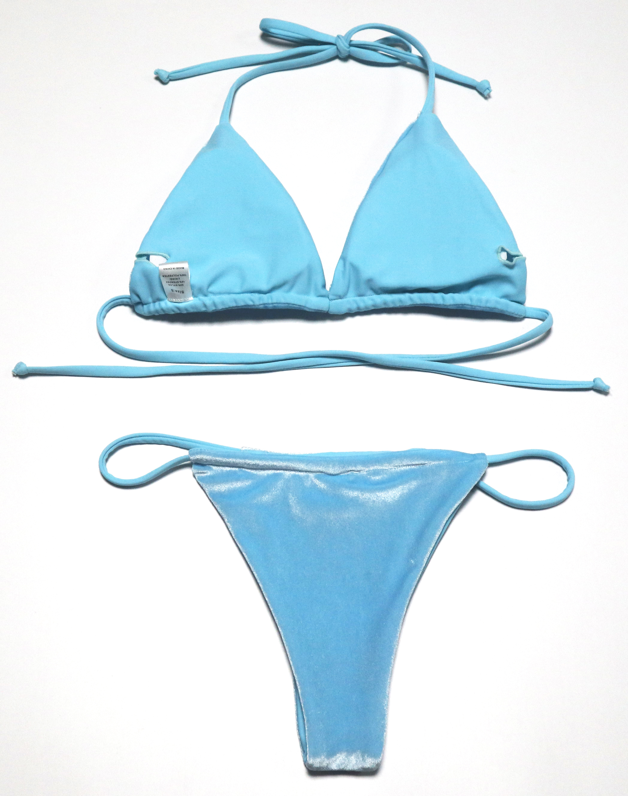 Light Blue Velvet Summer Beach Micro Swimwear Manufacturer