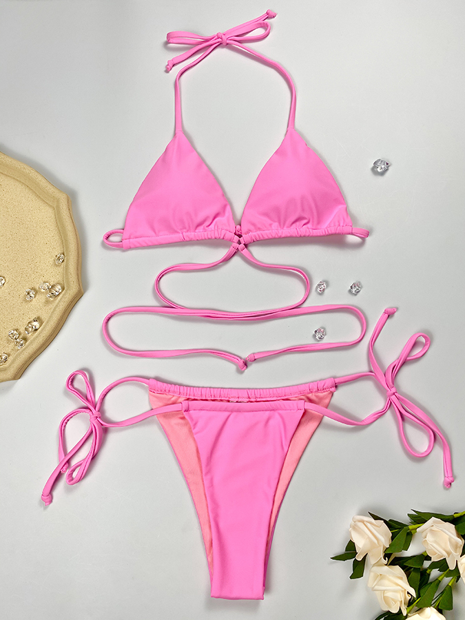 2 Pieces Fluorescent Pink Beach Swimwear Custom