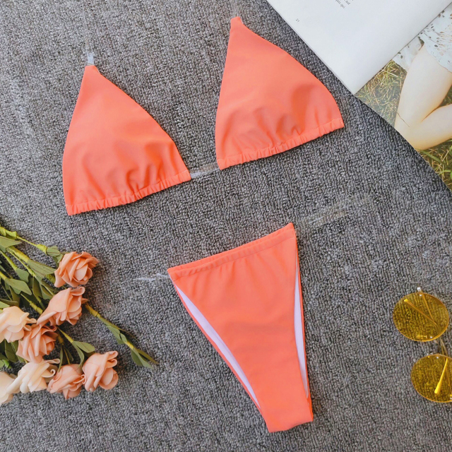 Orange Bathing Suit with Transparent Straps Factory