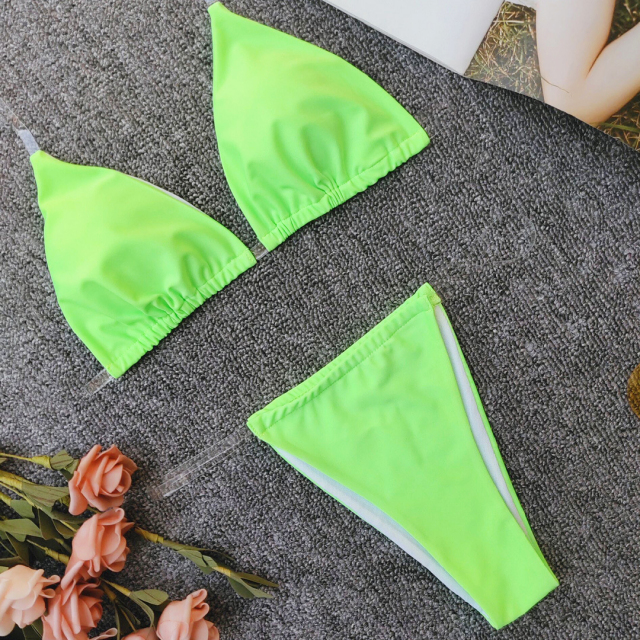 Fluorescent Green Transparent Straps Triangle Beach Swimwear Supplier