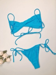 Sky Blue Side Tie Two Piece Bikini Set Manufacturer