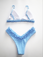 Sky Blue Ruffle Bikini Set for Young Lady Custom