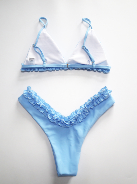 Sky Blue Ruffle Bikini Set for Young Lady Custom