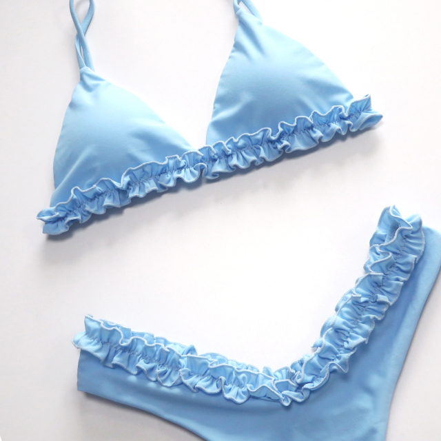 Sky Blue Ruffle Bikini Set for Young Lady Custom