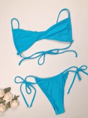 Sky Blue Side Tie Two Piece Bikini Set Manufacturer