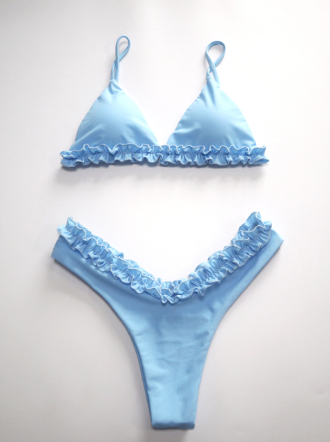 Sky Blue Ruffle Bikini Set for Young Lady Custom