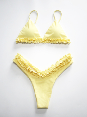 Light Yellow High Waist Ruffle Bathing Suit Supplier