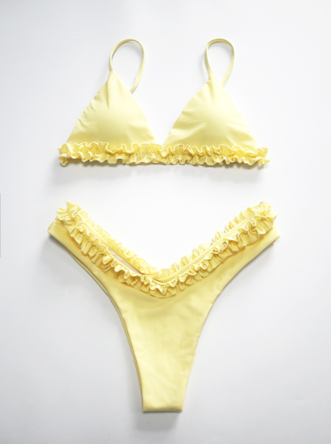Light Yellow High Waist Ruffle Bathing Suit Supplier