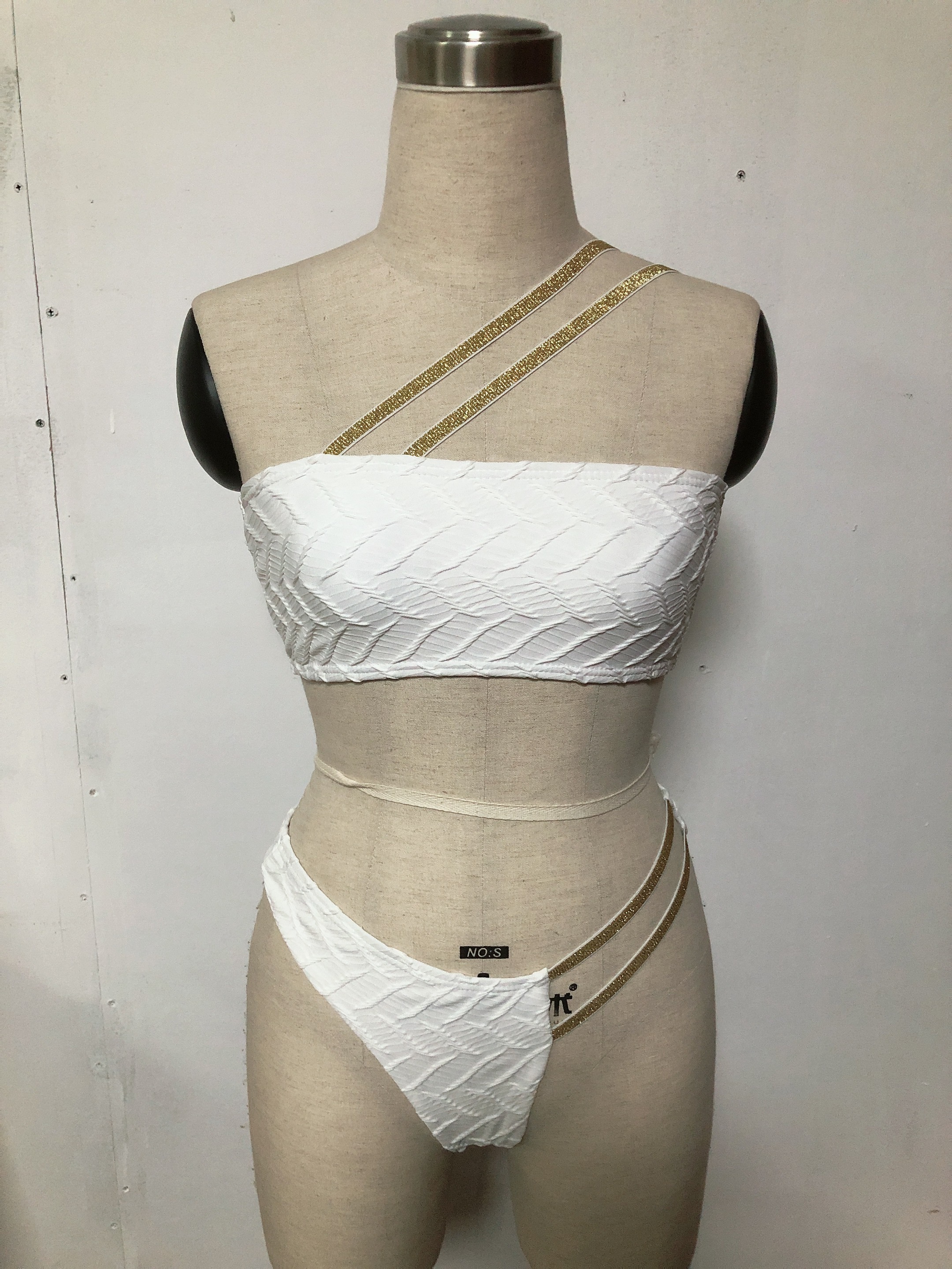 White Asymmetric Hollow Out Design Bandeau Bathing Suit Exporter