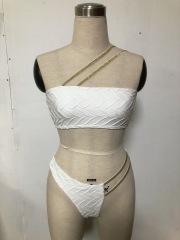 White Asymmetric Hollow Out Design Bandeau Bathing Suit Exporter