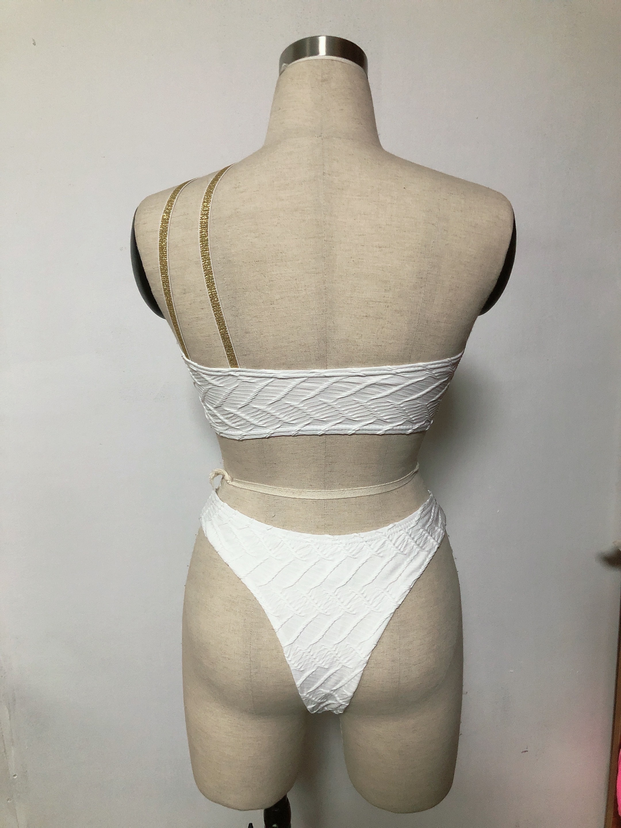 White Asymmetric Hollow Out Design Bandeau Bathing Suit Exporter