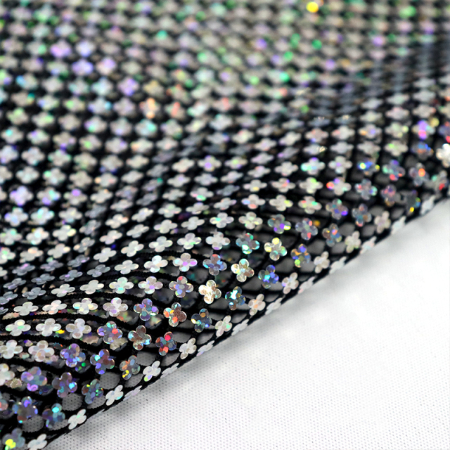 Shiny Silver Flower Shape Sequin Mesh Fabric Wholesale