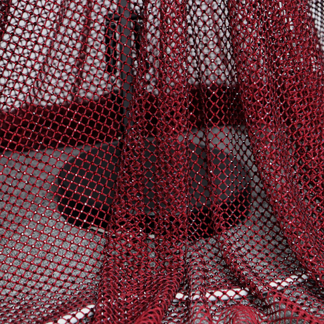 SS10 Dark Red Rhinestone Net Fabric Wholesale