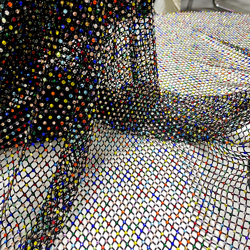 SS10 Black Crystal Mesh Fabric Factory