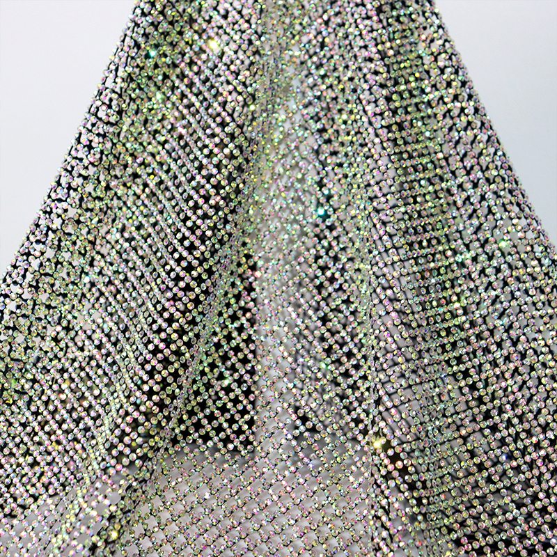 SS10 Hotfix Full Rhinestone Black Net Fabric Exporter