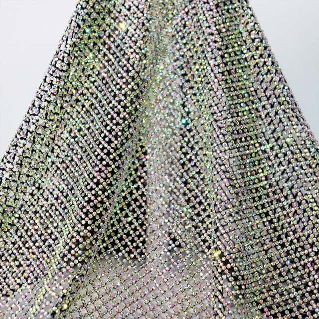 SS10 Hotfix Full Rhinestone Black Net Fabric Exporter
