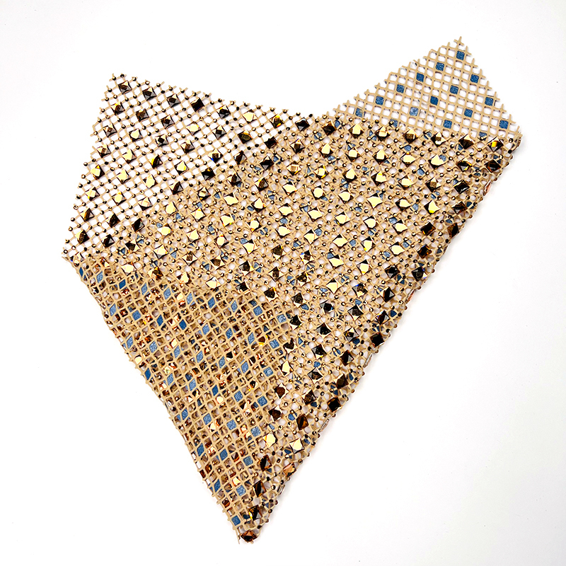Multi Color Square Glass & Rhinestone Net Fabric Supplier