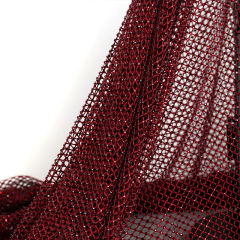 SS10 Dark Red Rhinestone Net Fabric Wholesale