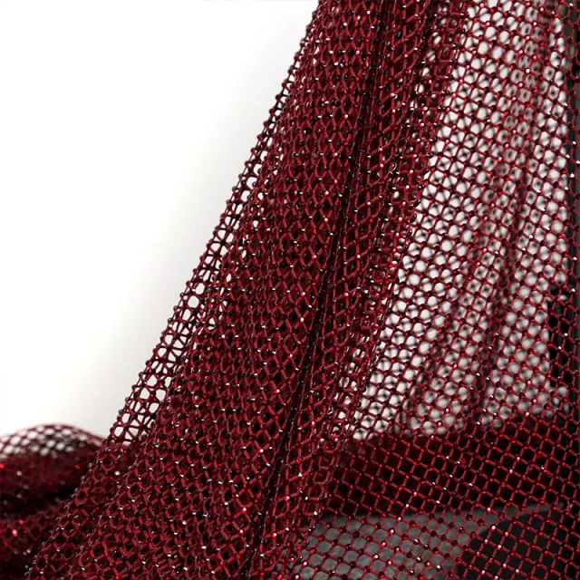 SS10 Dark Red Rhinestone Net Fabric Wholesale