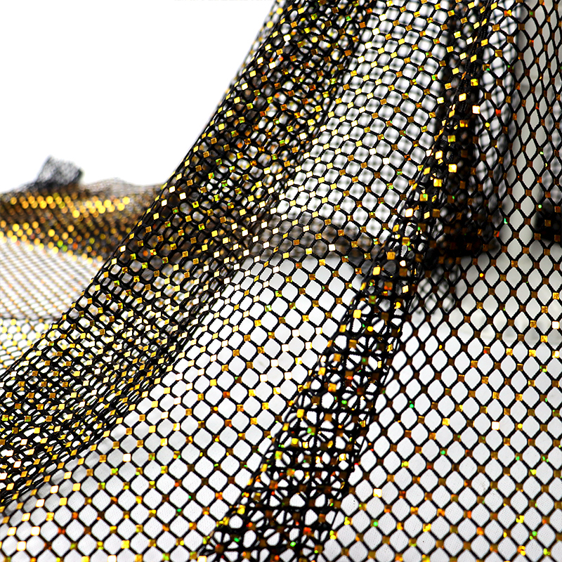 Sparkling Golden Square Shaped Sequin Metal Net Fabric Factory